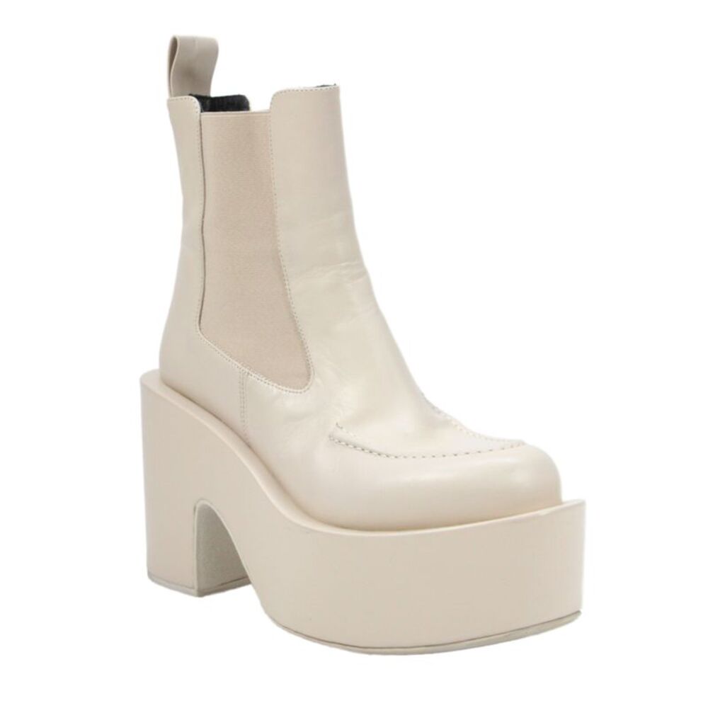 Paloma Barcelo Womens Leather Platform High Heel Ankle Boots Beige Size 37 7